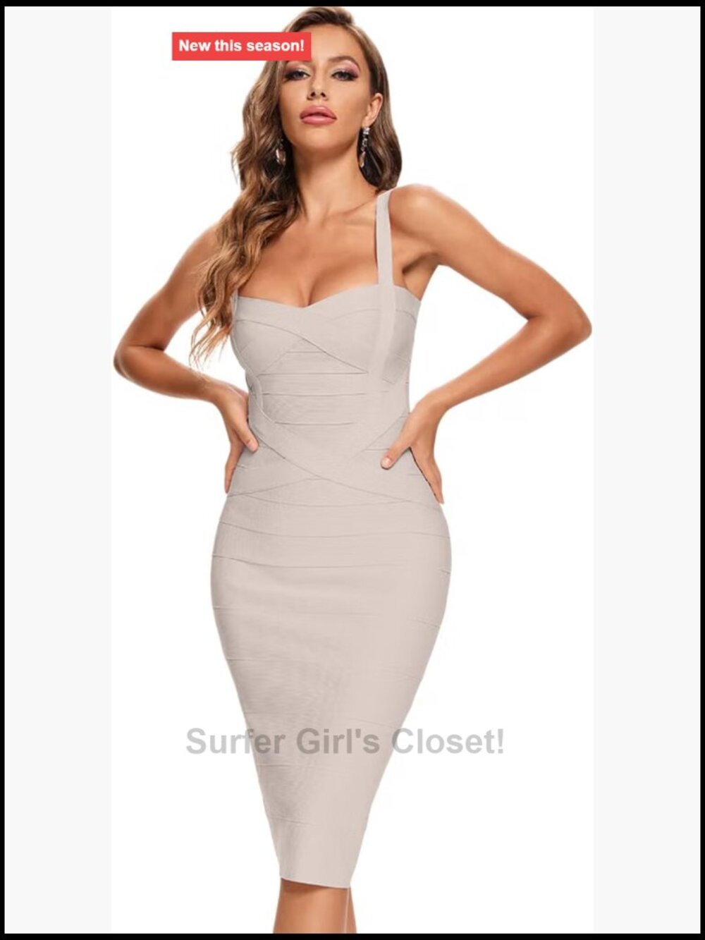 Women's Strappy Backless High Waist Bodycon Midi Dress Spaghetti Strap Rayon